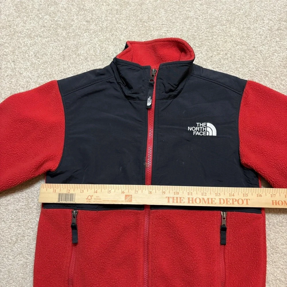 The North Face Denali Jacket Boys Small 7/8 Red Black Fleece Full Zip Pockets